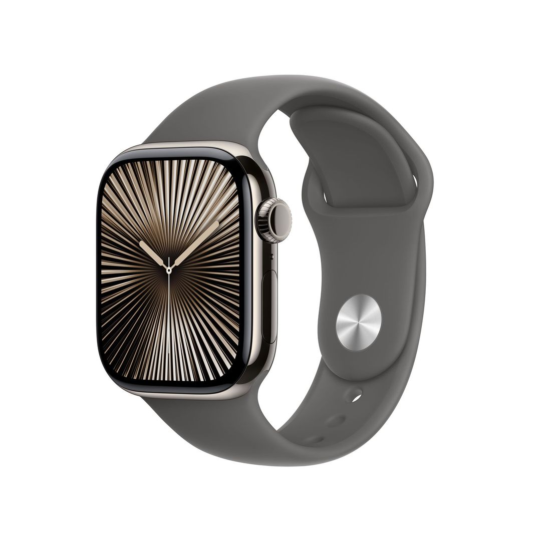 Apple Watch Series 10 GPS + Cellular 42mm Natural Titanium Case with Stone Grey Sport Band - S/M - Image 1