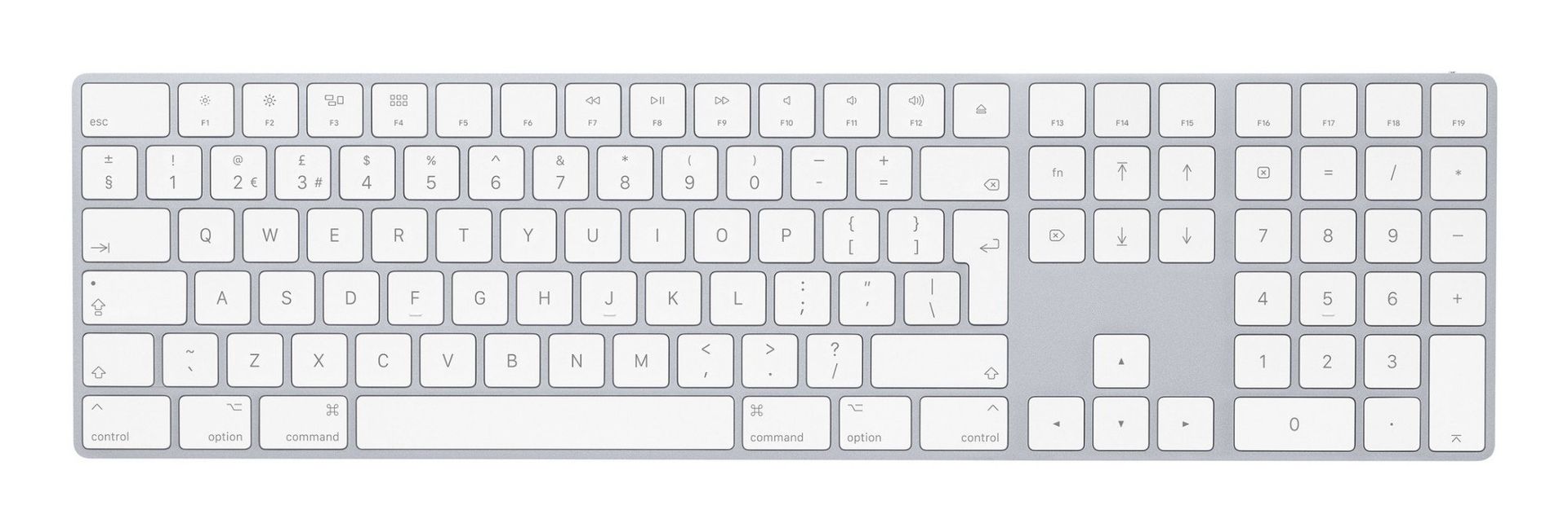 Apple Magic w/ Numeric Keypad keyboard Universal Bluetooth QWERTY UK English Silver, White - Image 1
