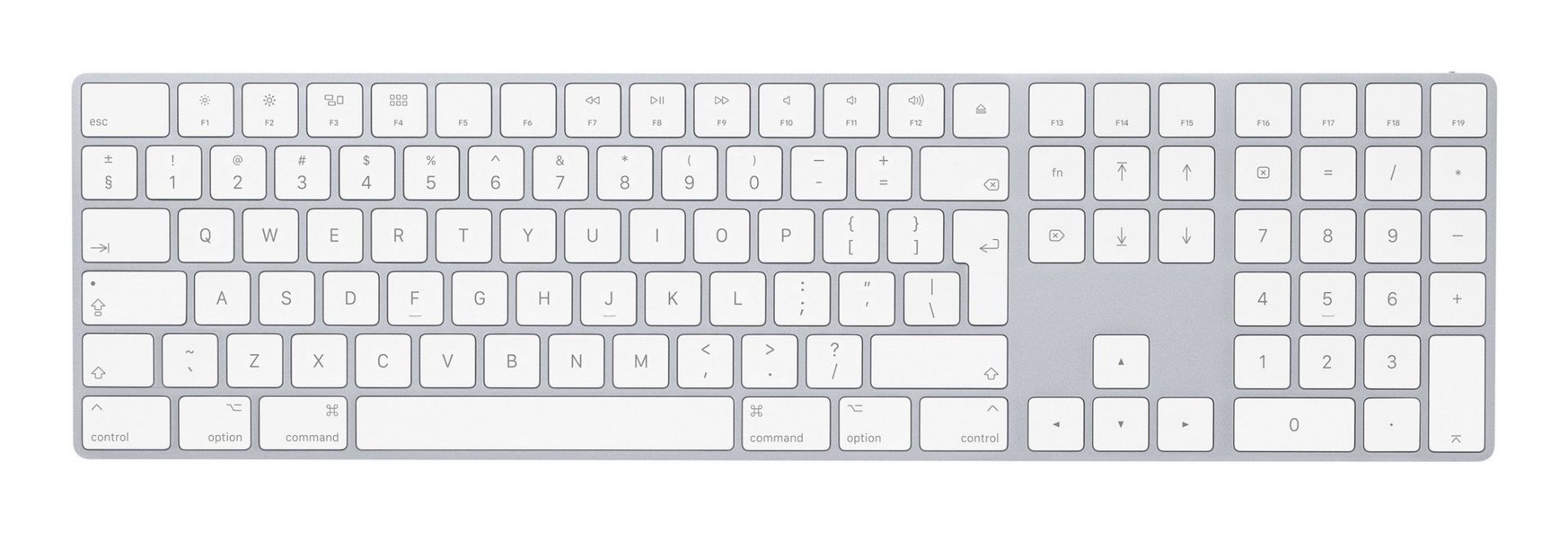 Apple Magic w/ Numeric Keypad keyboard Universal Bluetooth QWERTY English Silver, White - Image 1
