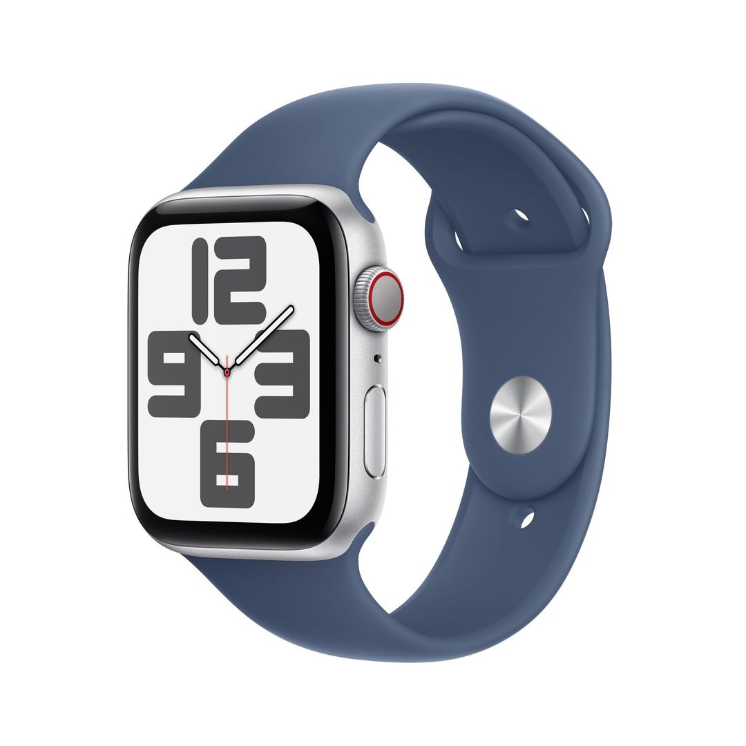 Apple Watch SE GPS + Cellular 44mm Silver Aluminium Case with Denim Sport Band - S/M - Image 1