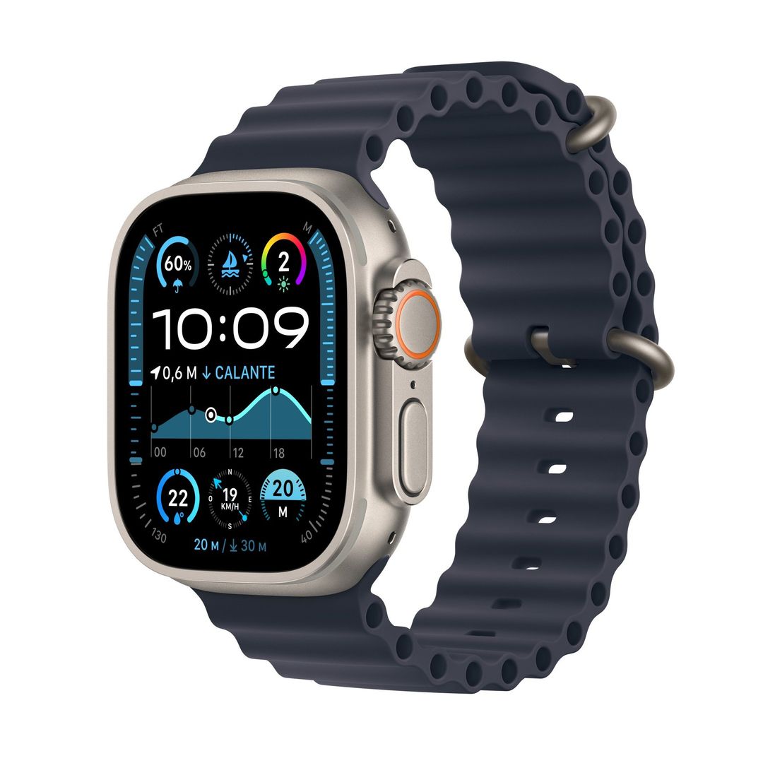 Apple Watch Ultra 2 GPS + Cellular 49mm Natural Titanium Case with Navy Ocean Band - Image 1