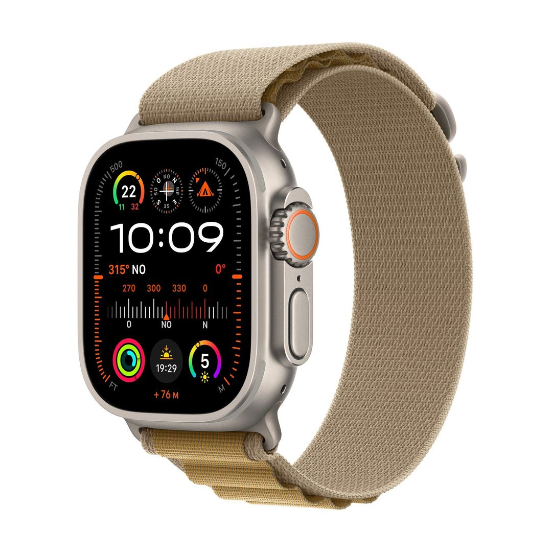Apple Watch Ultra 2 GPS + Cellular 49mm Natural Titanium Case with Tan Alpine Loop - Small - Image 1