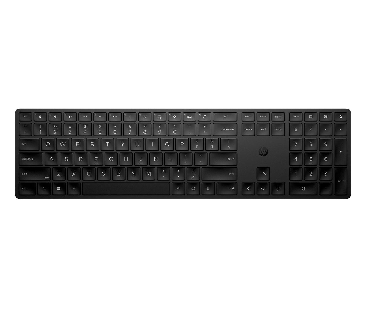 HP 455 Programmable Wireless Keyboard. Keyboard form factor: Full-size (100%) Connectivity technology: Wireless Device interface: RF Wireless Keyboard key switch: Membrane Recommended usage: Home. Product colour: Black - Image 1