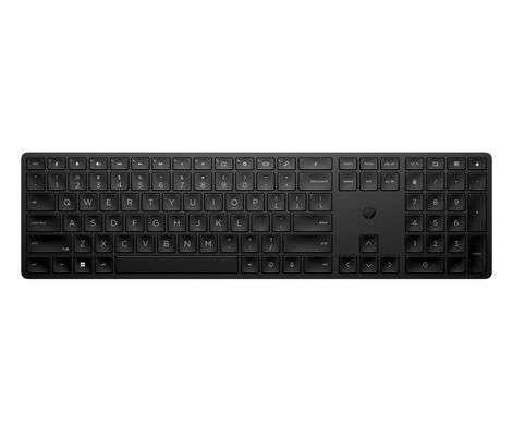 HP 455 Programmable Wireless Keyboard. Keyboard form factor: Full-size (100%) Connectivity technology: Wireless Device interface: RF Wireless Keyboard key switch: Membrane Recommended usage: Home. Product colour: Black