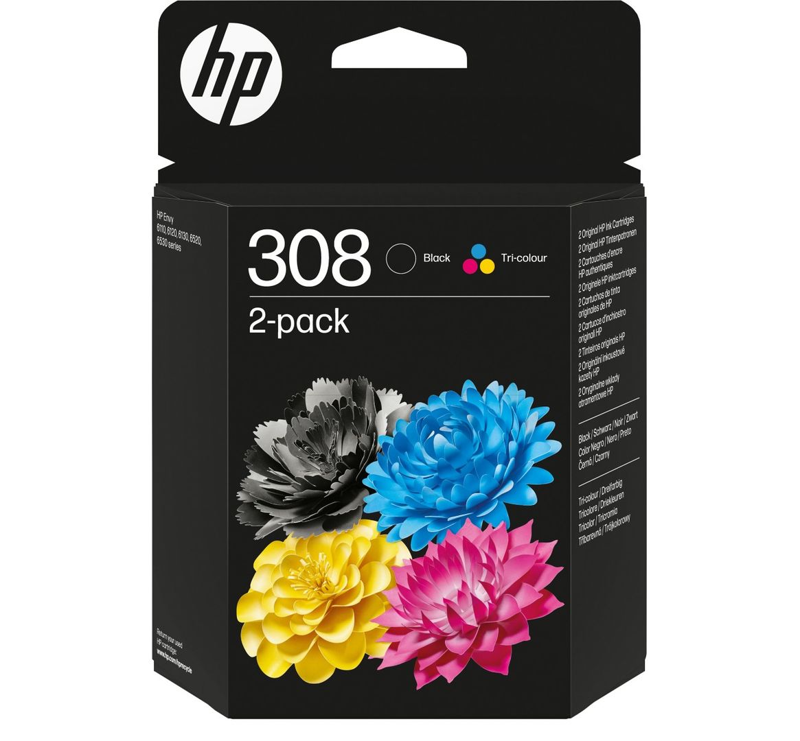 HP 308 2-Pack Black/Tri-color Original Ink Cartridge Combo - Image 1