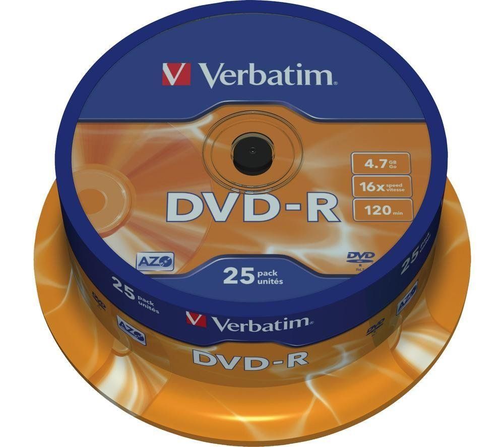 VERBATIM Azo 16x Speed DVD-R Blank DVDs - Pack of 25, Silver/Grey - Image 1