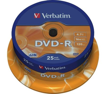 VERBATIM Azo 16x Speed DVD-R Blank DVDs - Pack of 25, Silver/Grey