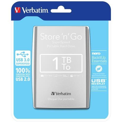 Verbatim Store 'n' Go USB 3.0 Portable Hard Drive 1TB Silver - Image 1