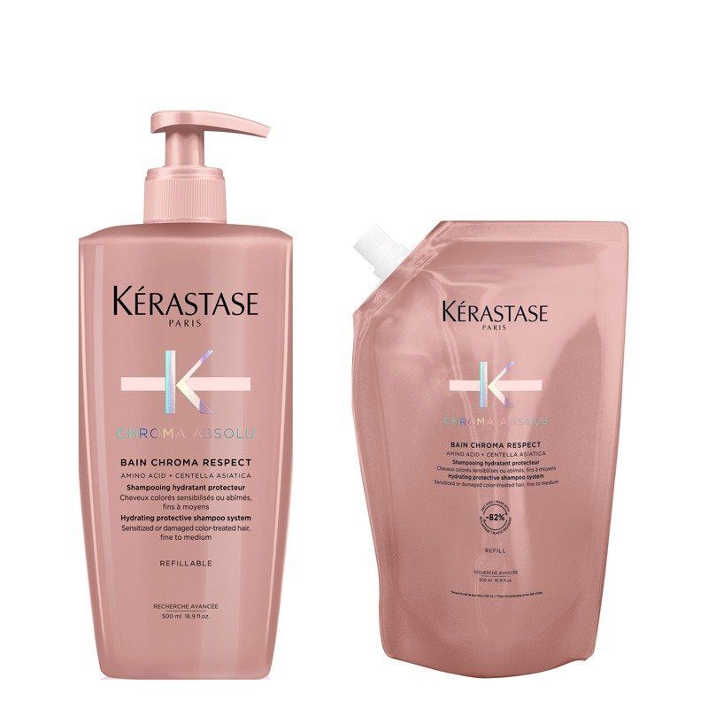 Kérastase Chroma Absolu Shampoo Colour Protecting Refillable Bottle 500ml & Refill Pouch 500ml Duo - Image 1