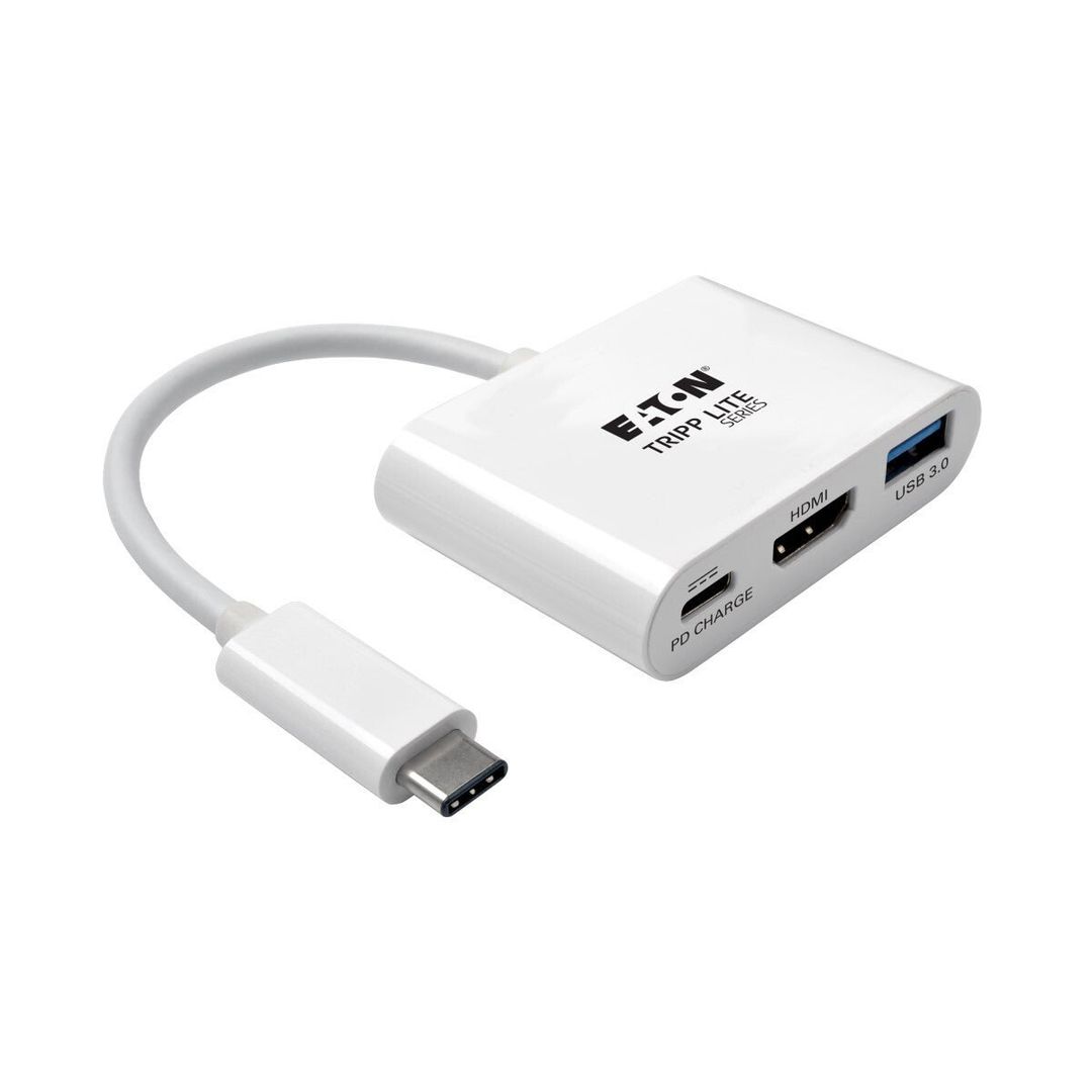 Tripp Lite U444-06N-HU-C USB-C to HDMI Adapter with USB 3.x (5Gbps) Hub Port and PD Charging, HDCP, White - Image 1