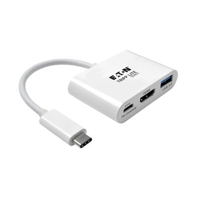 Tripp Lite U444-06N-HU-C USB-C to HDMI Adapter with USB 3.x (5Gbps) Hub Port and PD Charging, HDCP, White