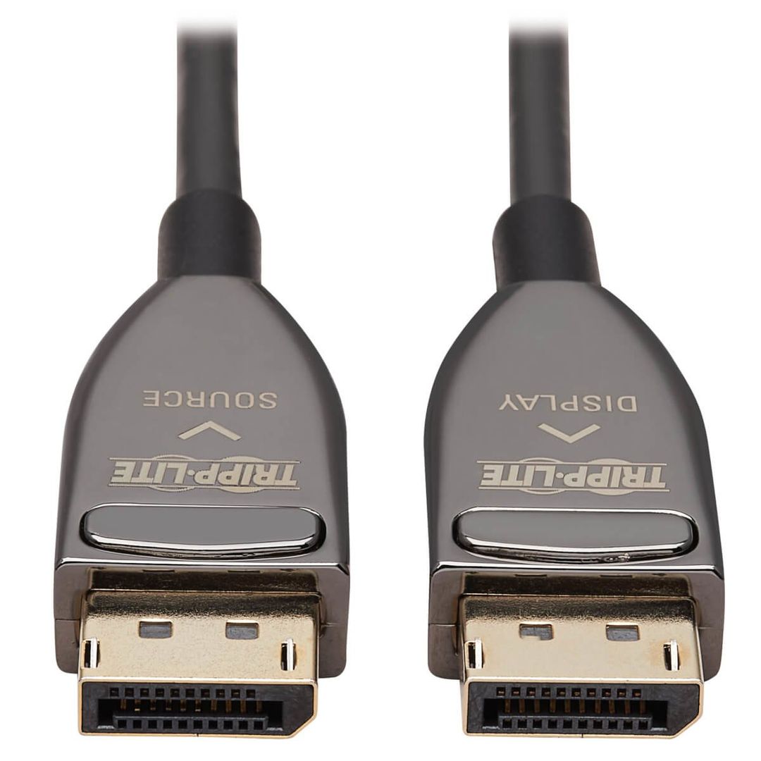 Tripp Lite P580F3-15M-8K6 DisplayPort Active Optical Cable (AOC), 8K 60 Hz (M/M), CL3 Rated, Latching Connectors, Black, 15 m (49 ft.) - Image 1