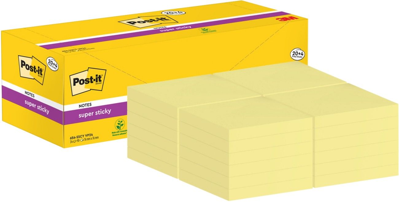 3M 654-SSCY VP24 note paper Square Yellow 90 sheets Self-adhesive - Image 1