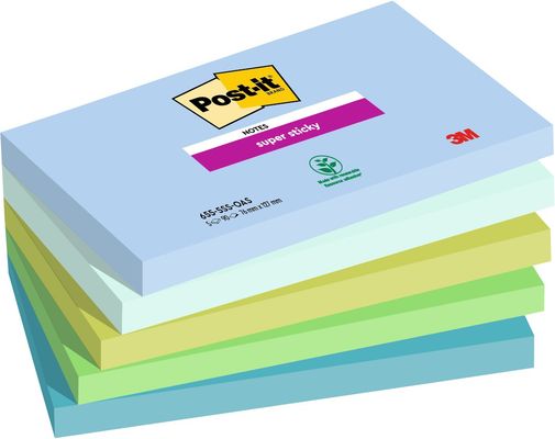 Post-it Super Sticky Notes Oasis 76x127mm 90 Sheets (Pack of 5) 7100258790