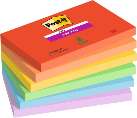 Post-It Super Sticky Notes 90 Sheets 76x127mm Playful Colours Assorted (Pack of 6) 655-6SS-PLAY