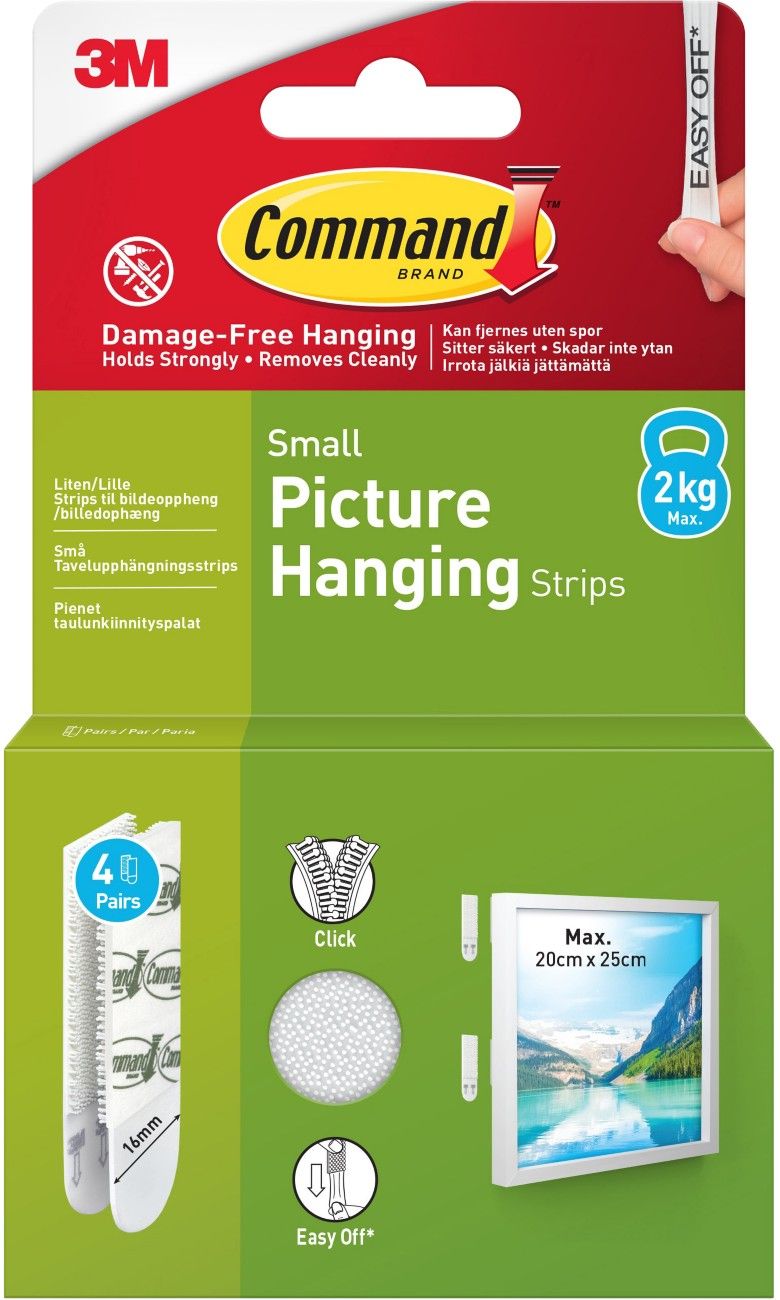 Command Picture Hanging Strips 4 Pairs Small White (Pack of 8) 7100337181 - Image 1