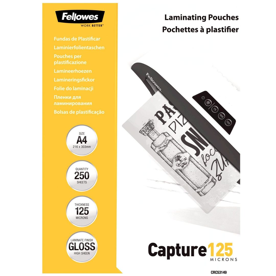 Fellowes A4 Glossy 125 Micron Laminating Pouch Value Pack - Image 1