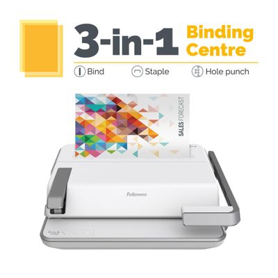 FELLOWES Lyra 3-in-1 Hole Punch Binding Machine - White & Grey