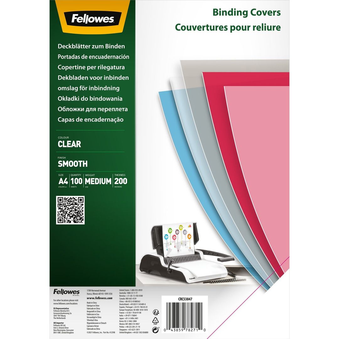 Fellowes Clear Pet Binding Cover 200 Micron A4 (Pack 100) 5384701 - Image 1