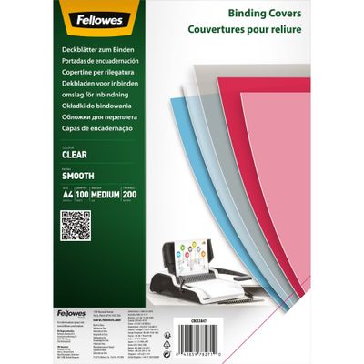 Fellowes Clear Pet Binding Cover 200 Micron A4 (Pack 100) 5384701