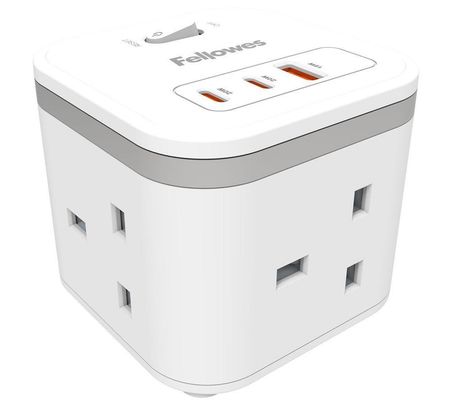 FELLOWES Power Cube Extension Lead with USB - 2 m, White