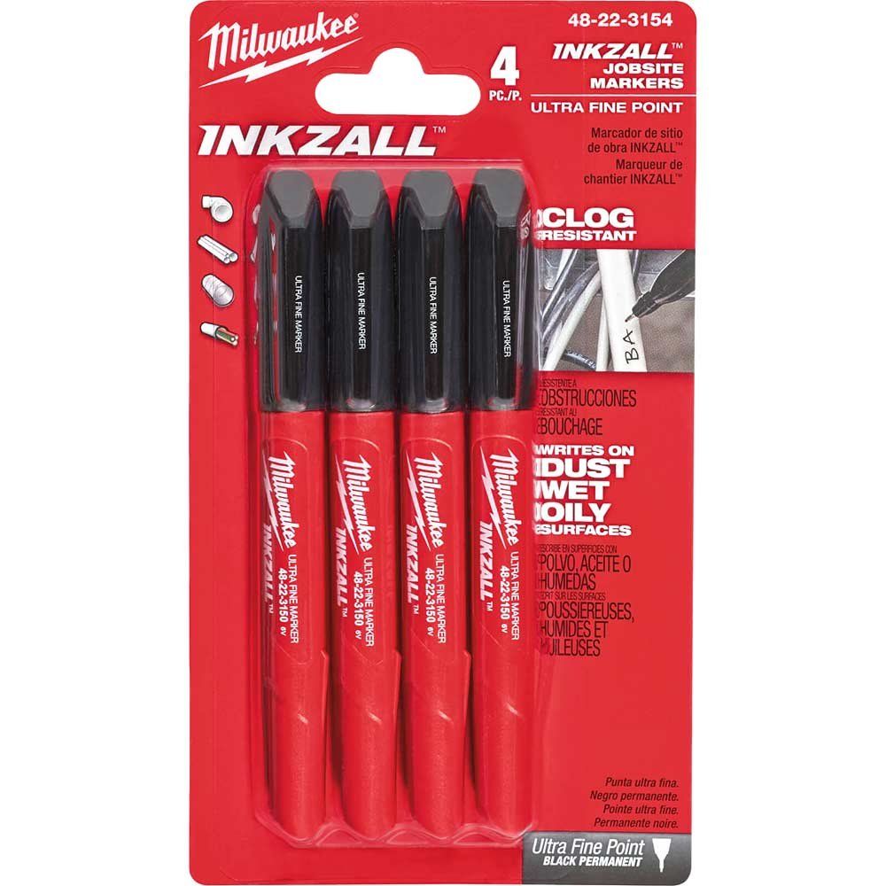 Milwaukee 4 Piece Inkzall Fine Tip Marker Pens Pack of 4 - Image 1