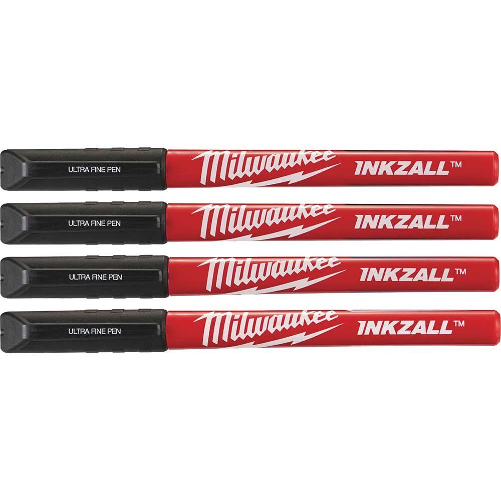 Milwaukee INKZALL Fine Tip Black Pens Pack of 4 - Image 1