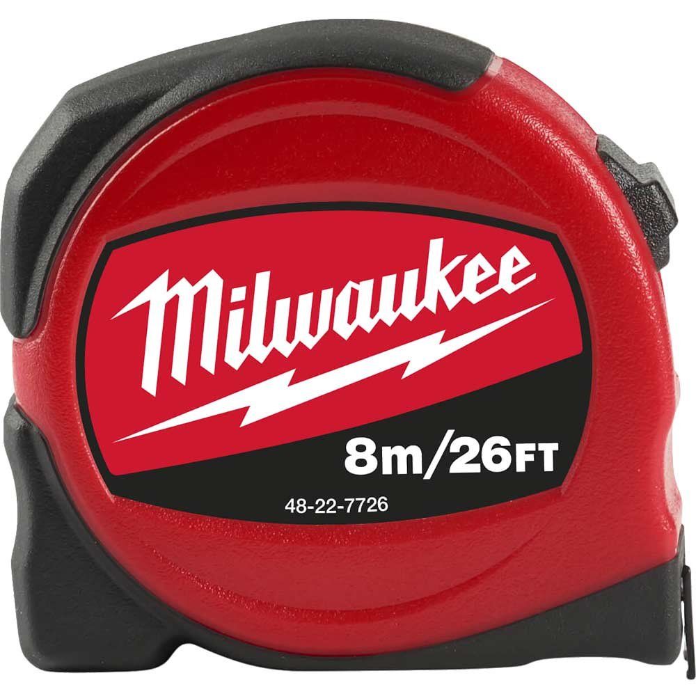 Milwaukee Slimline Tape Measure Imperial & Metric 25ft / 8m 25mm - Image 1