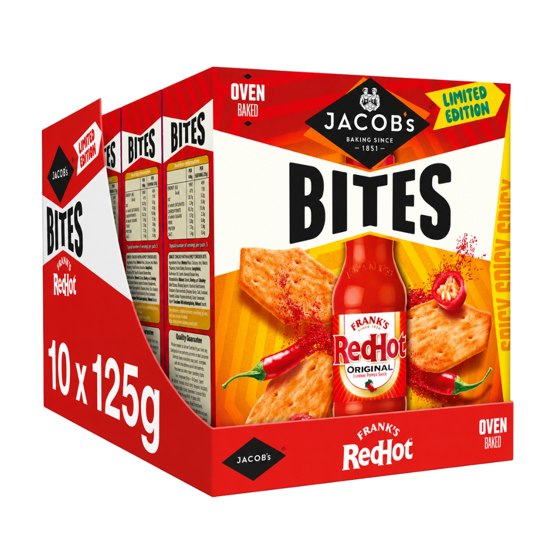 Jacob's Bites Frank's RedHot Original Cayenne Pepper Sauce 10 x 125g - Image 1