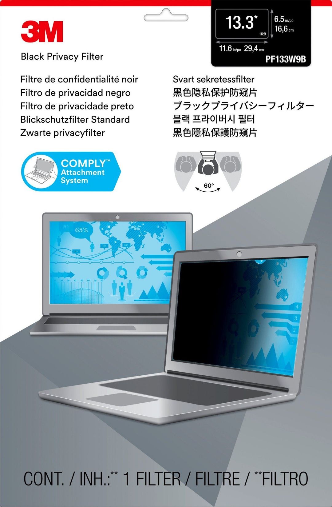3M Privacy Filter for 13.3" Widescreen Laptop - Image 1