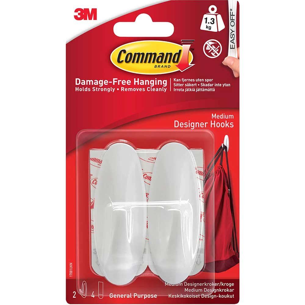 Command Adhesive Strip Designer Hook White M Pack of 2 - Image 1
