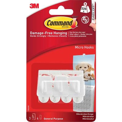 Command Adhesive Strip Micro Hooks White Pack of 3