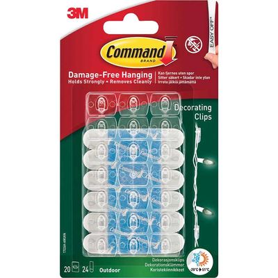 Command Adhesive Strip Outdoor Decorating Clips Clear Pack of 20