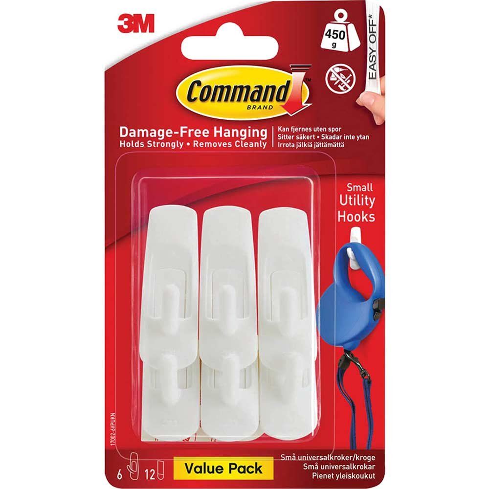 Command Adhesive Strip Utility Hooks White S Pack of 6 - Image 1