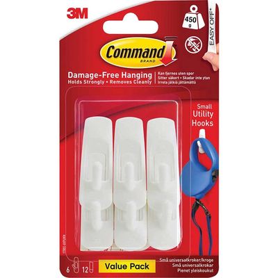 Command Adhesive Strip Utility Hooks White S Pack of 6