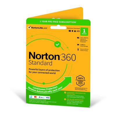 Norton 360 Standard | 1 Device | 1 Year Subscription with Automatic Renewal | Includes Secure VPN and Password Manager | PCs Mac Smartphones and Tablets