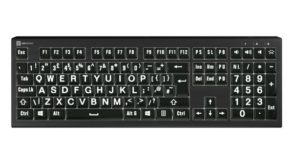 Logickeyboard LKB-LPWB-A2PC-UK keyboard Office USB QWERTY English Black White