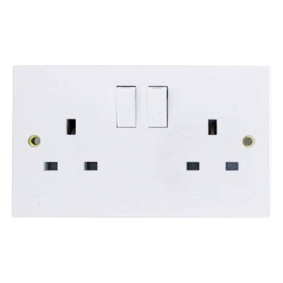 Opus 2-Gang 13 Amp Socket Double Pole White Switched