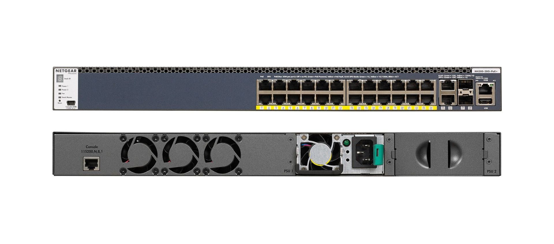 NETGEAR M4300-28G-PoE+(1000W)/US/EMEA Managed Gigabit Ethernet (10/100/1000) Power over Ethernet (PoE) 1U Black - Image 1