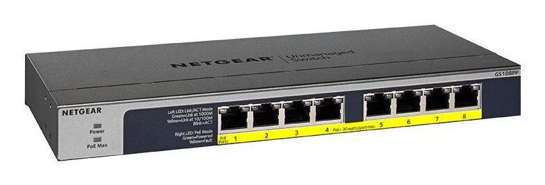 NETGEAR GS108PP Unmanaged Gigabit Ethernet (10/100/1000) Power over Ethernet (PoE) Black - Image 1