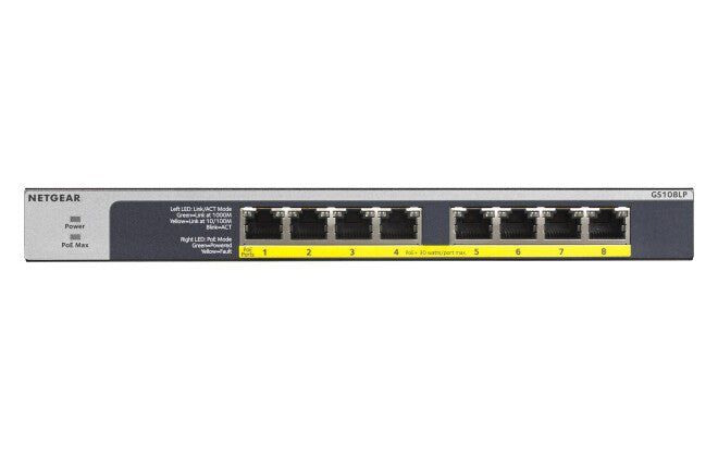 NETGEAR GS108LP Unmanaged Gigabit Ethernet (10/100/1000) Power over Ethernet (PoE) 1U Black Grey - Image 1