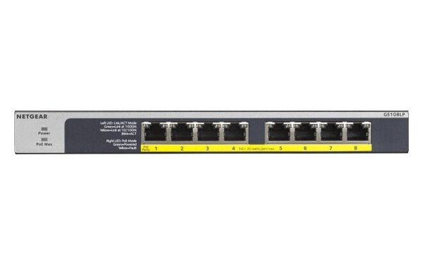 NETGEAR GS108LP Unmanaged Gigabit Ethernet (10/100/1000) Power over Ethernet (PoE) 1U Black Grey