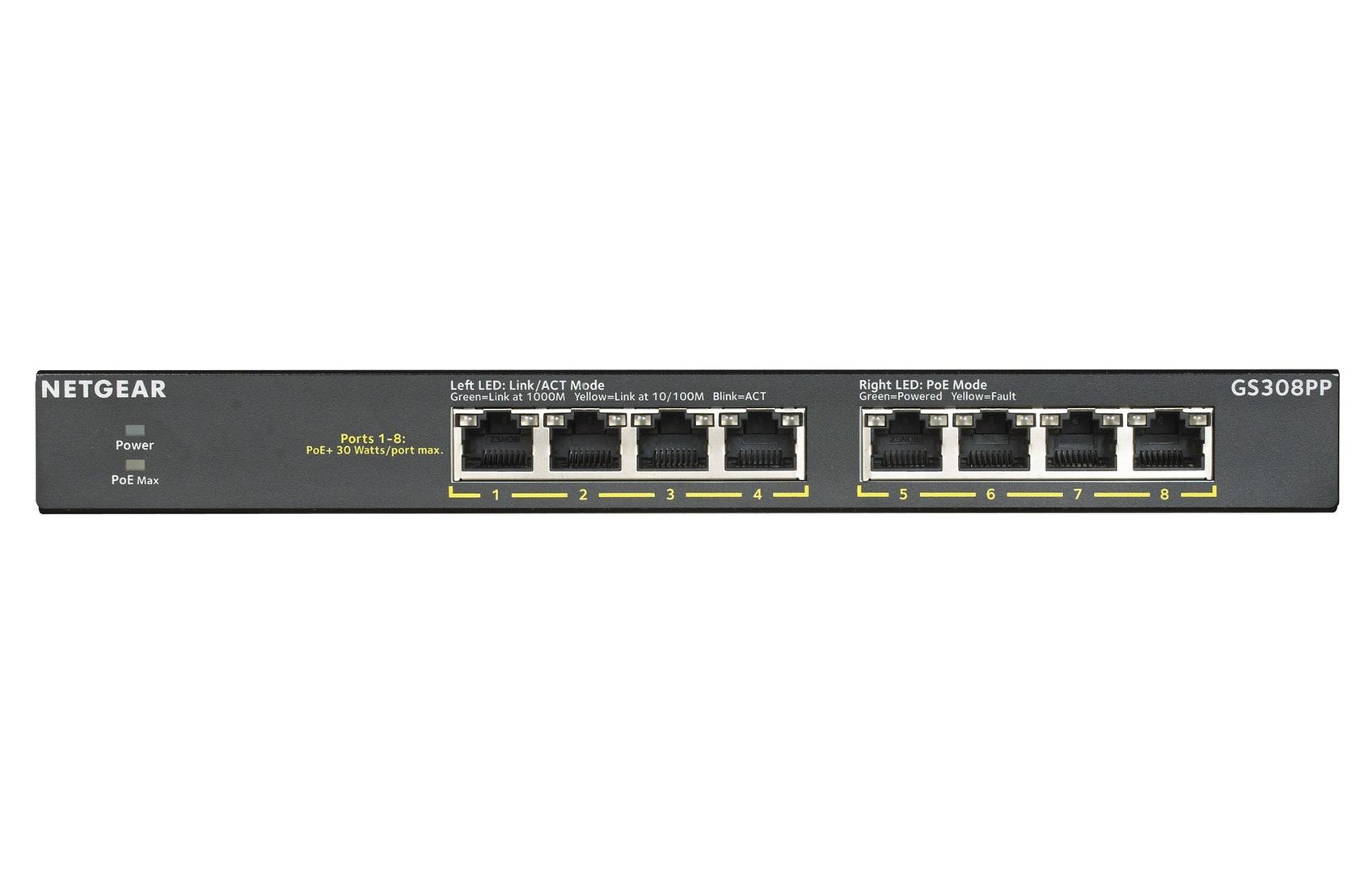 NETGEAR GS308PP Unmanaged Gigabit Ethernet (10/100/1000) Power over Ethernet (PoE) Black - Image 1