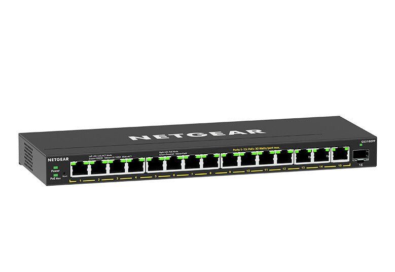 NETGEAR GS316EPP Managed Gigabit Ethernet (10/100/1000) Power over Ethernet (PoE) Black - Image 1