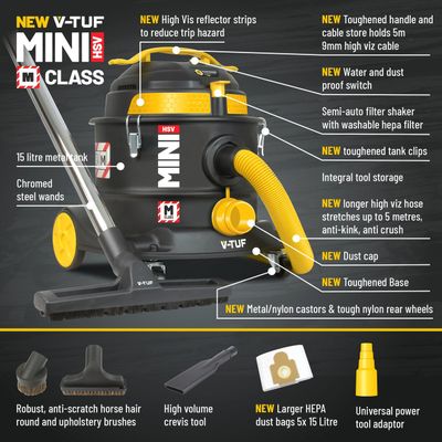 V-TUF V-TUF M-Class MINI HSV H13 HEPA Dust Extraction Vacuum Cleaner (230V)