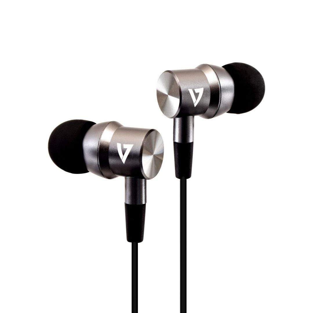 V7 3.5 mm Noise Isolating Stereo Earbuds with In-line Mic iPad iPhone Mp3 iPod iPad Tablets Smartphone Laptop Computer Chromebook PC Aluminum - Image 1