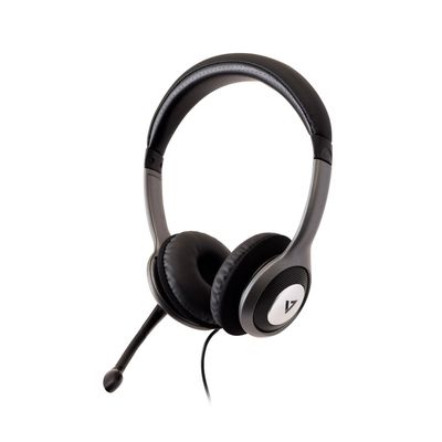 V7 HU521-2EP headphones/headset Wired Head-band Office/Call center Black Silver