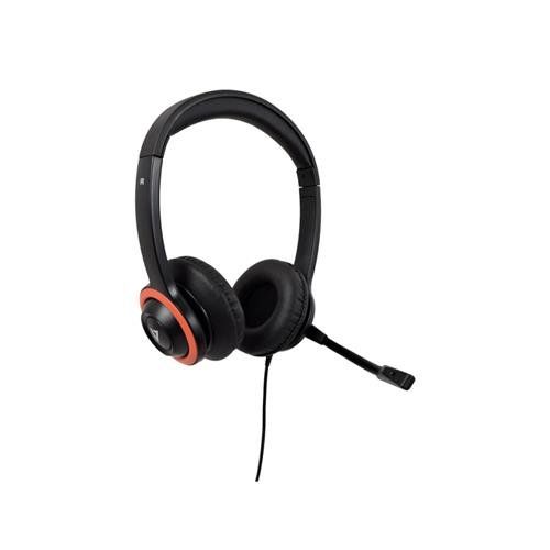 V7 Safesound Education k-12 Headset with Microphone, volume limited, antimicrobial, 2m cable, 3.5mm, Laptop Computer, Chromebook, PC - Black, Red - Image 1