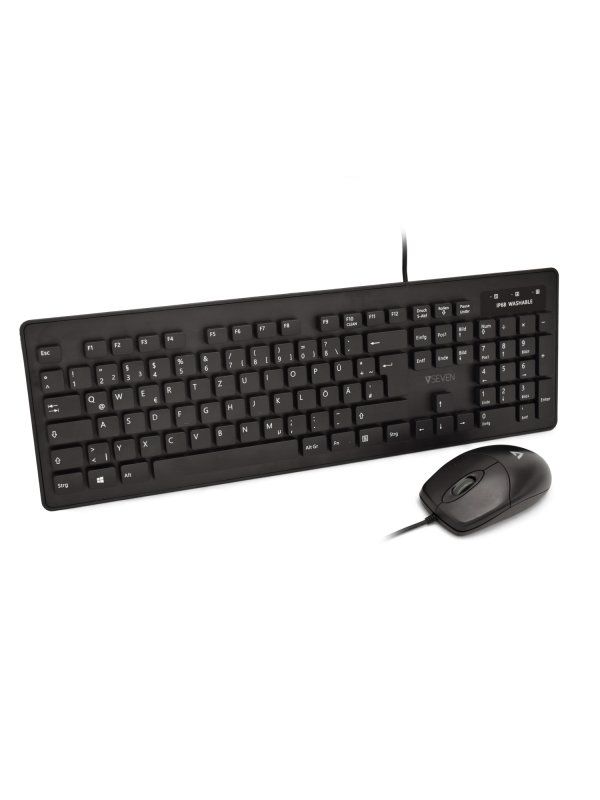 V7 Washable Antimicrobial Keyboard & Mouse Combo, USB, Optical, IP68Spec, Waterproof - Image 1