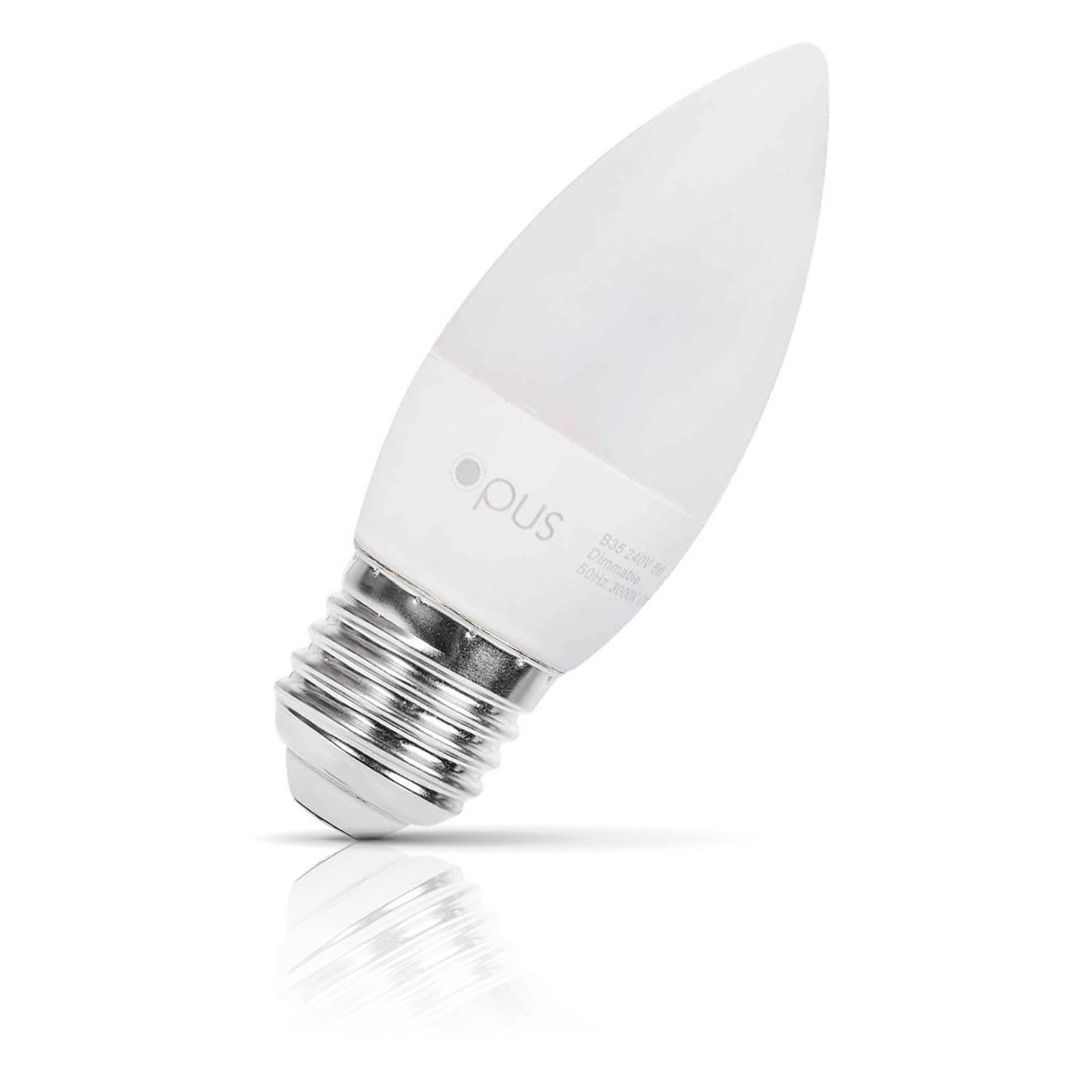 Opus LED Candle Light Bulb E27 5W (40W Eqv) Dimmable Warm White 3000K Screw Thermal Plastic Opal - Image 1